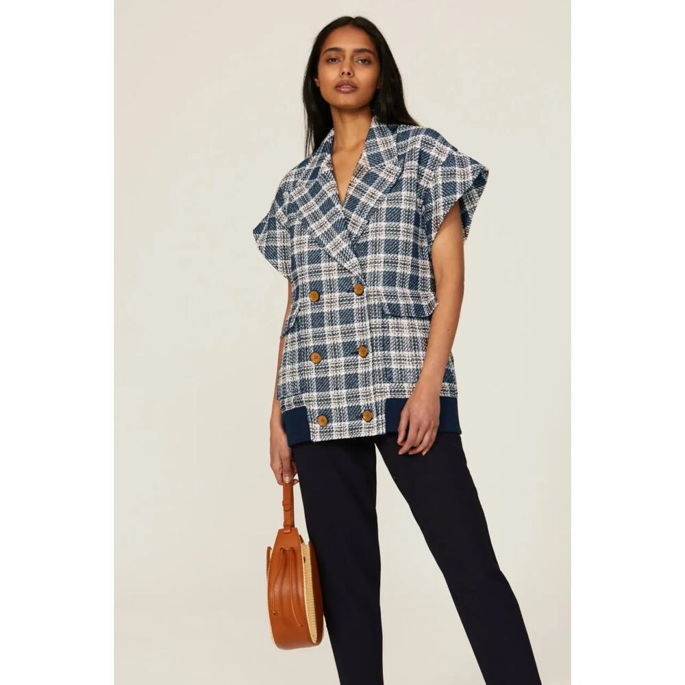 VERONICA BEARD Enzo Dickey Oversized Plaid heavy knit tweed Vest Sz Large